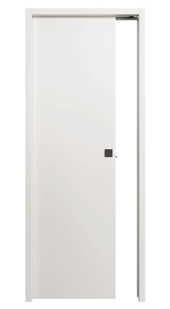 Porte seule BERING âme pleine isophonique 28 dB(a) mélaminée blanc usinage complet pour porte coulissante 204x93cm 40mm kit garniture carrée finition noire sans serrure - emballée