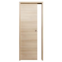 Porte seule BERING âme pleine isophonique 28 dB(a) mélaminée bois clair usinage complet pour porte coulissante 204x73cm 40mm kit garniture ronde finition inox sans serrure - emballée