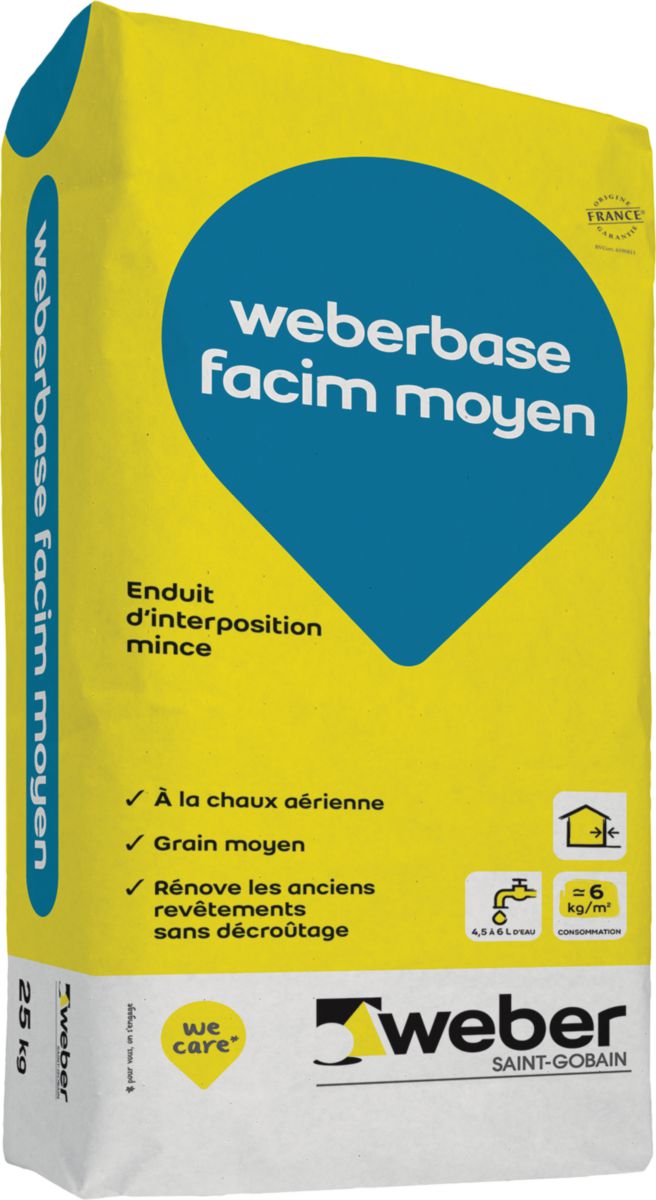 Enduit d'interposition mince de rénovation weberbase facim moyen - sac de 25 kg