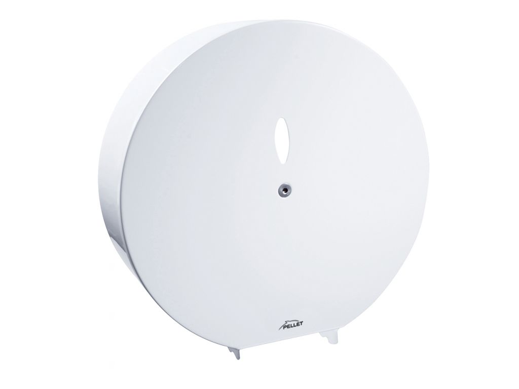 Distributeur de papier WC géant 300 x 110 mm D 300 mm acier époxy blanc fermeture avec clé 6 pans réf. 878500