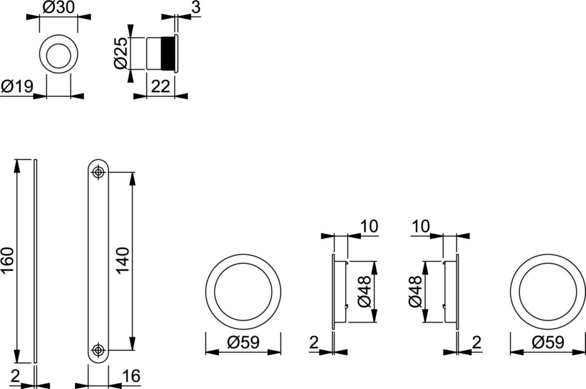 Set pour porte coulissante Kit5 F94-1 aluminium aspect chrome satine aveugle sans gache minimum 35mm Neutral Réf. 10804926