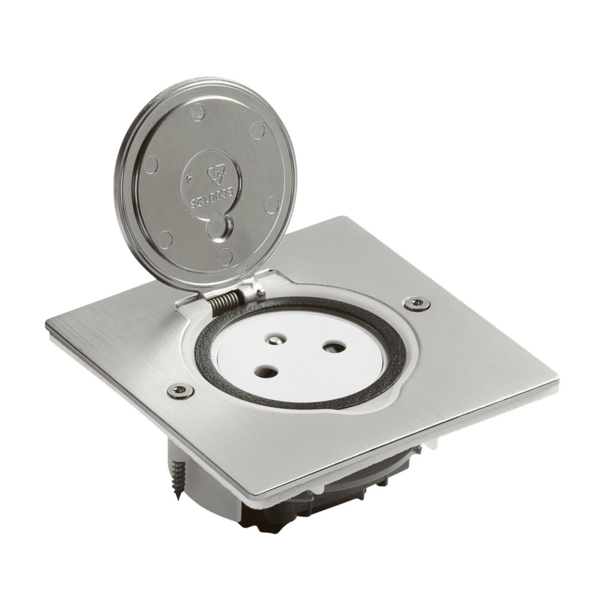 Prise de sol 2P+T Surface avec platine inox brossé carrée - 16A - 250V