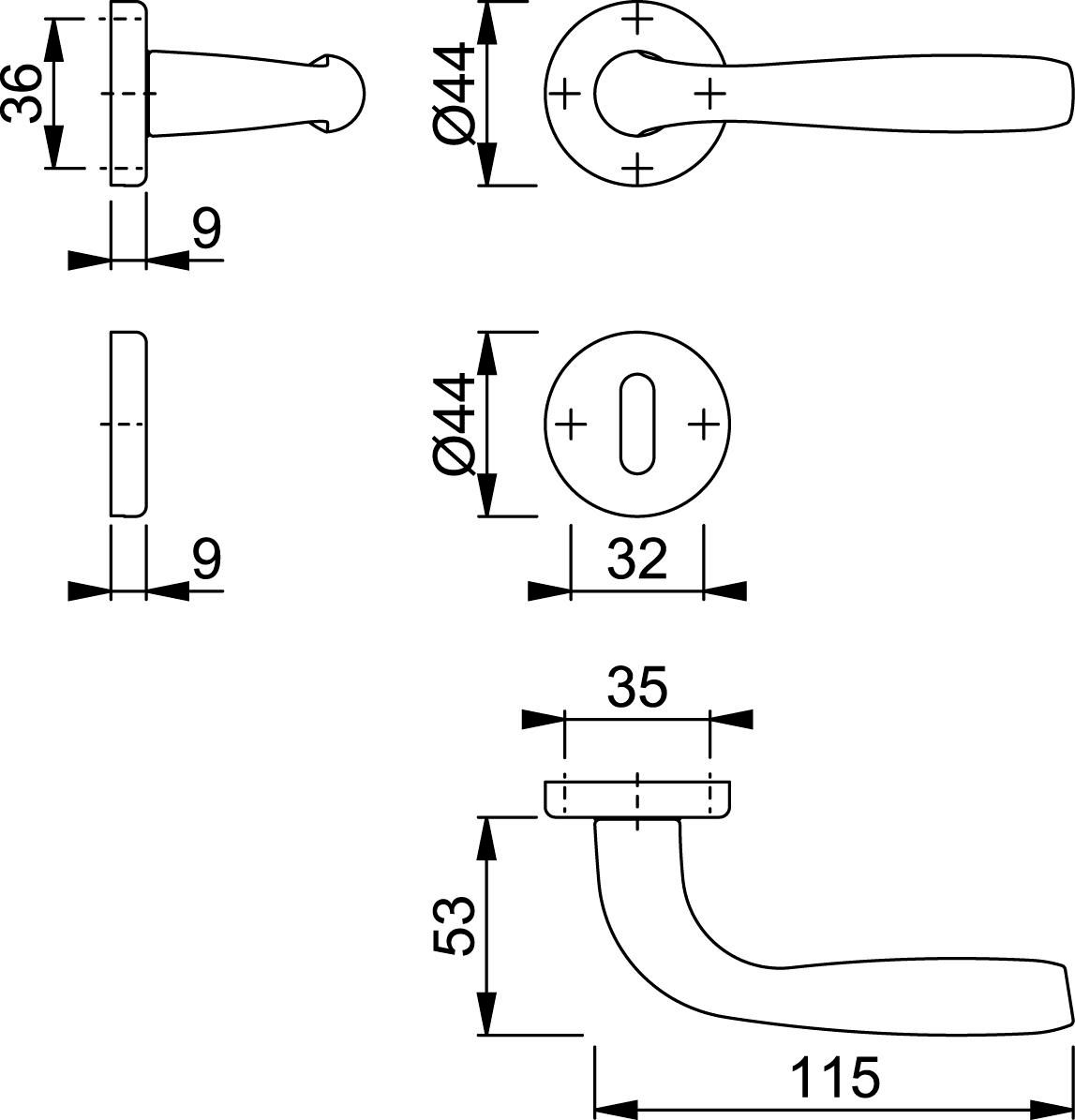 Garniture sur rosace pour porte intérieure Maribor - clé L - aluminium chromé mat