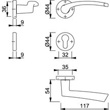 Garniture sur rosace pour porte intérieure Ibiza - clé I - aluminium argent