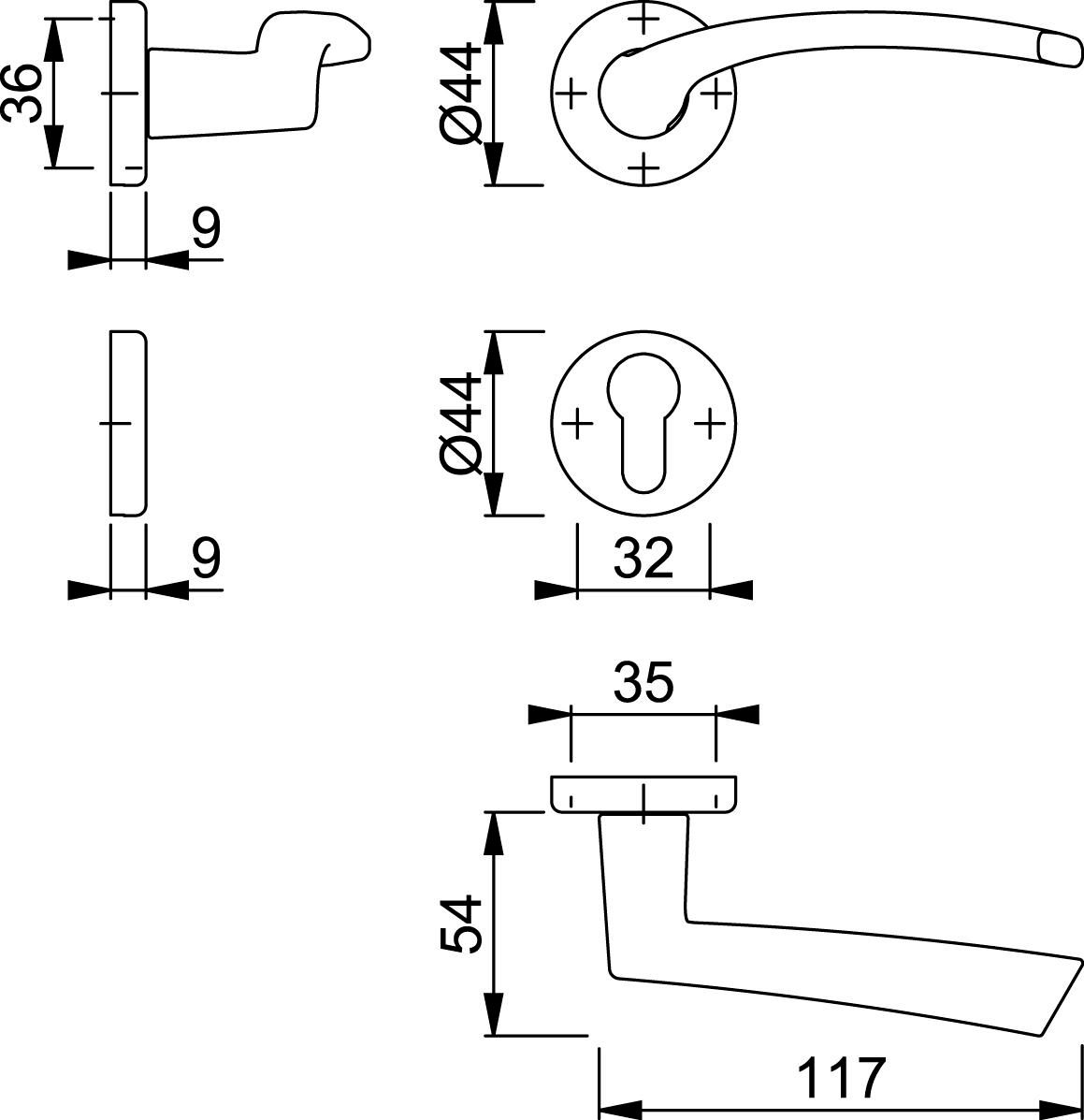 Garniture sur rosace pour porte intérieure Ibiza - clé I - aluminium argent