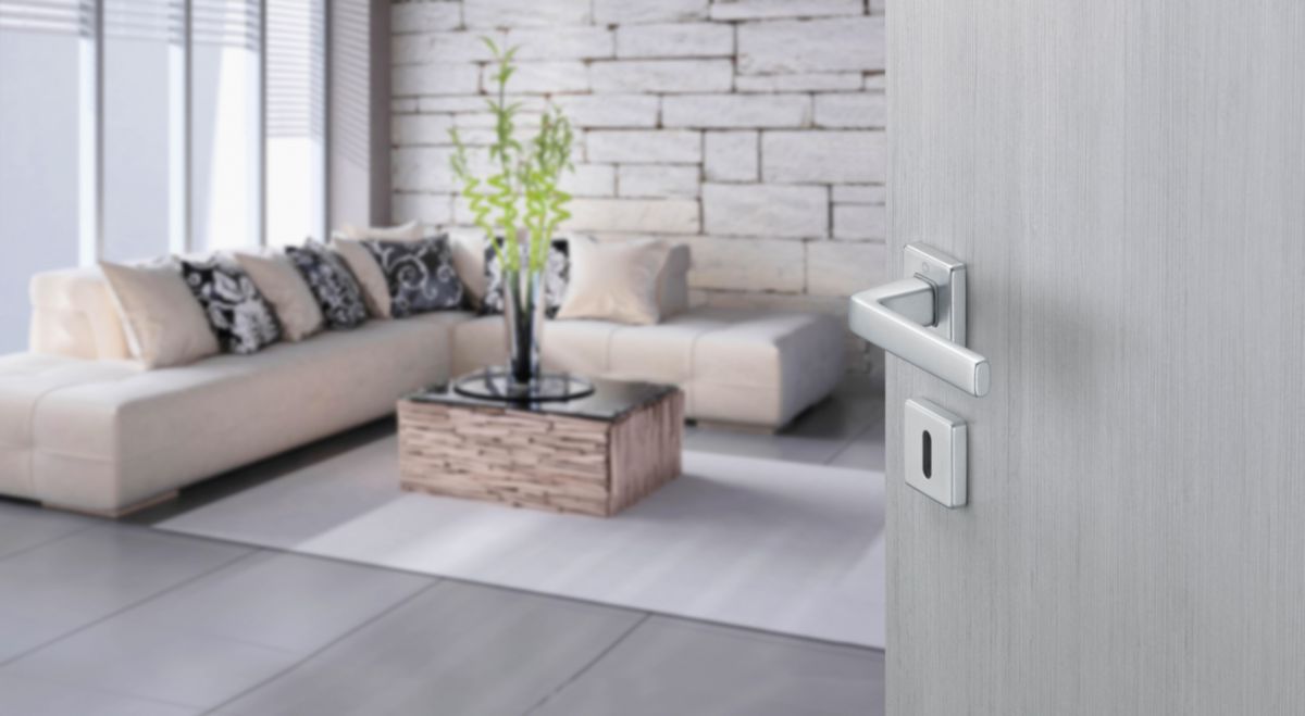 Garniture sur rosace pour porte intérieure Dublin - clé L - aluminium chromé satiné