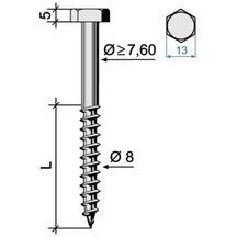 Tirefond à visser tête hexagonale M8 acier galvanisé à chaud 8x100mm sachet de 100