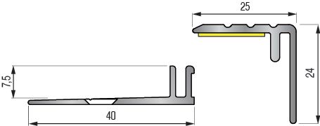 Nez de marche adaptable Tecnis + socle pour finition marche aluminium anodisé naturel 1,10m