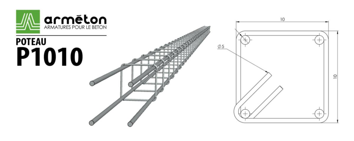 Armature de poteau 4HA10 - 10x10 cm - L 6 m