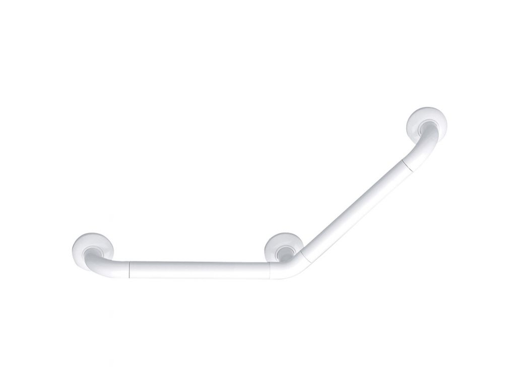 Barre appui coudée angle 135° 365 x 365 mm profil aluminium recouvert pvc blanc F33 m m rosaces polyamides réf. 046220