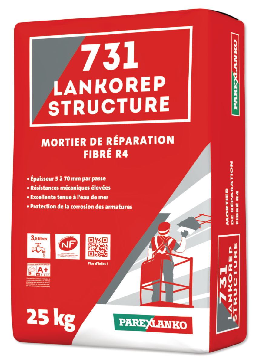 Mortier de réparation fibré 731 Lankorep Structure - sac de 25 kg