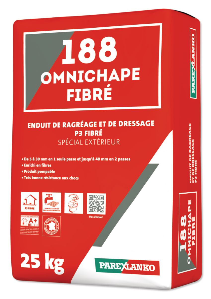 Enduit 188 Omnichape fibré pour ragréage et dressage P3 - sac de 25 kg