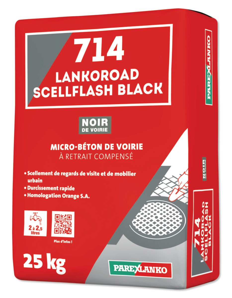 Micro-béton de voirie noir à retrait compensé et à durcissement rapide 714 Lankoroad scellflash black de Parexlanko sac 25 kg