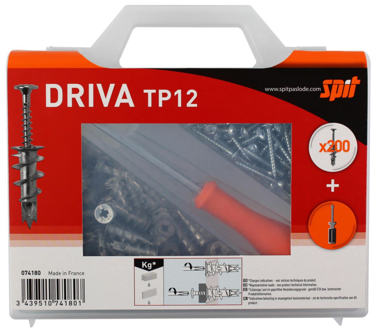 Coffret cheville Driva TP12 boîte de 200 réf. 074180