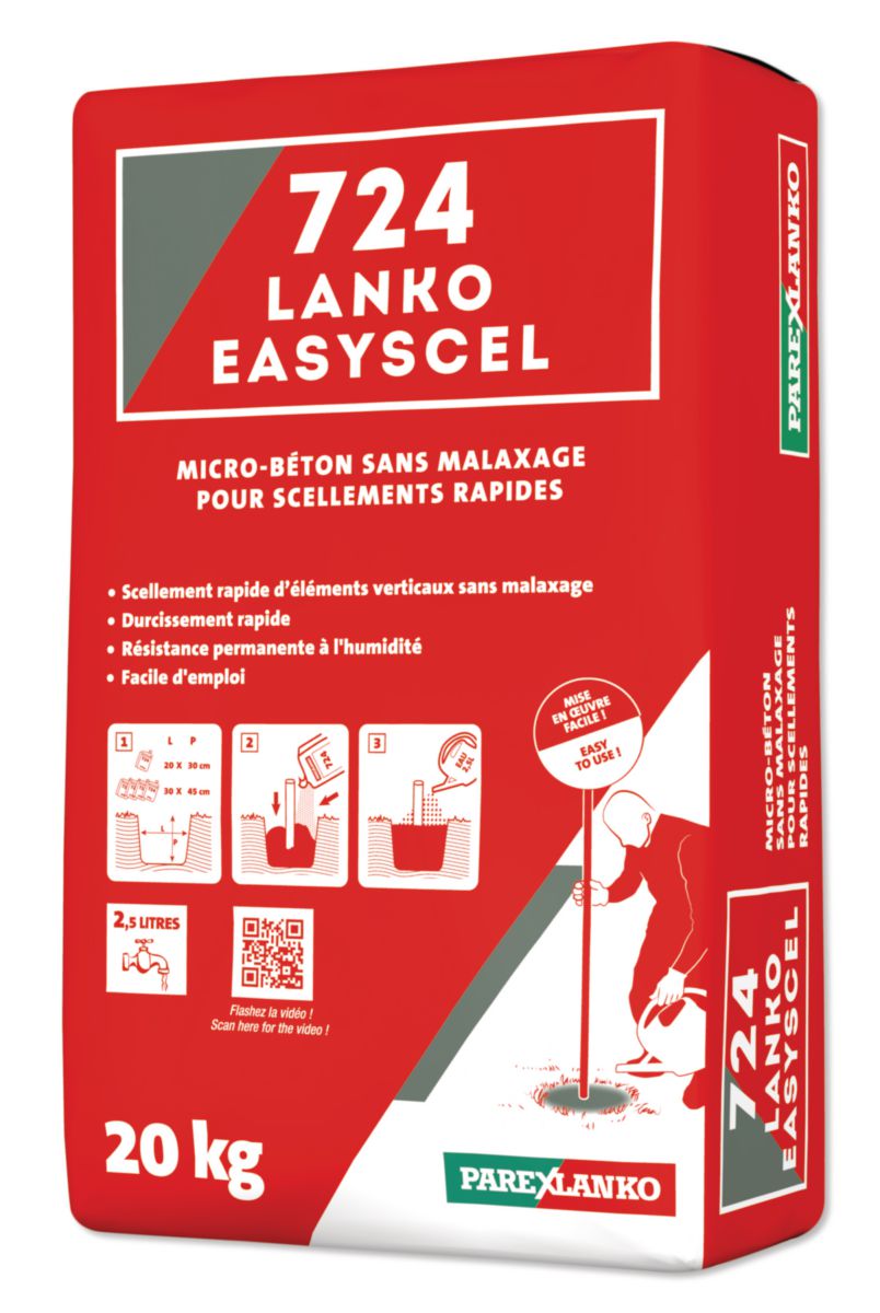 Micro-béton Lanko Easyscel 724 pour scellement de poteau - sac de 20 kg