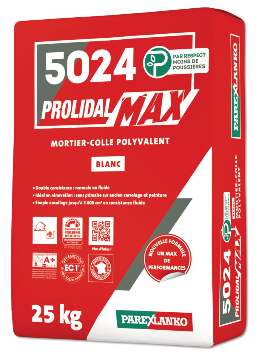 Mortier-colle polyvalent 5024 Prolidal MAX - blanc - sac de 25 kg