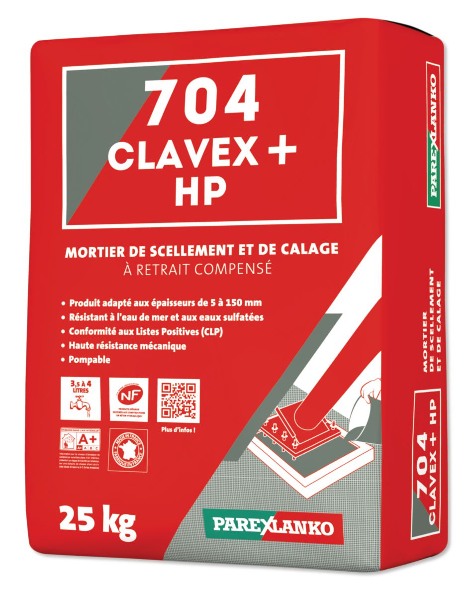 Mortier 704 Clavex+ HP pour scellement et calage - sac de 25 kg