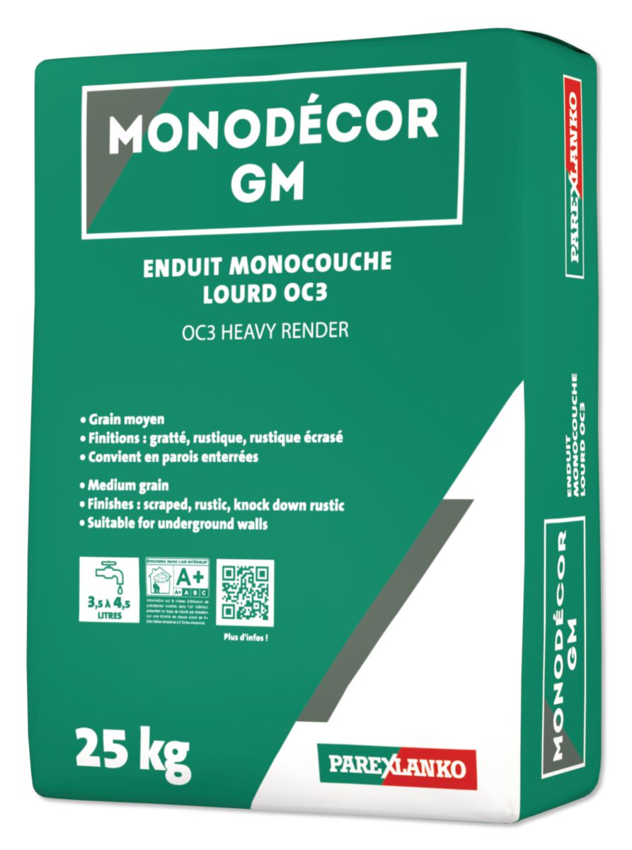 Enduit lourd imperméable Monodécor GM pour façade neuve - blanc lumière G10 - sac de 25 kg