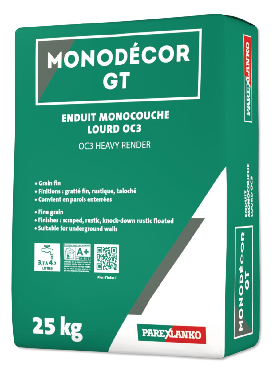 Enduit lourd imperméable Monodécor GT pour façade neuve - blanc lumière G10 - sac de 25 kg