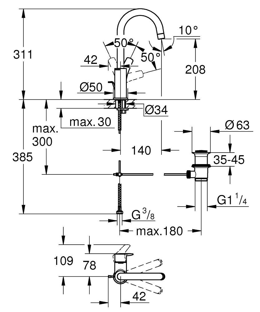 Mitigeur monocommande Lavabo Taille L Eurosmart Chromé GROHE Réf. 23537003