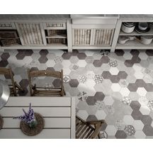 Carrelage sol/mur grès cérame émaillé Hexatile Cement - hexagone décor garden grey mat - 17,5x20 cm