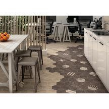 Carrelage hexagonal Hexatile Cement - grès cérame émaillé - décor geo sand mat - 17,5x20 cm