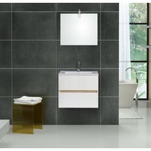 Meuble de salle de bain sous vasque Alterna Primeo KIT 60 cm Blanc/Bois, à monter, avec miroir et spot