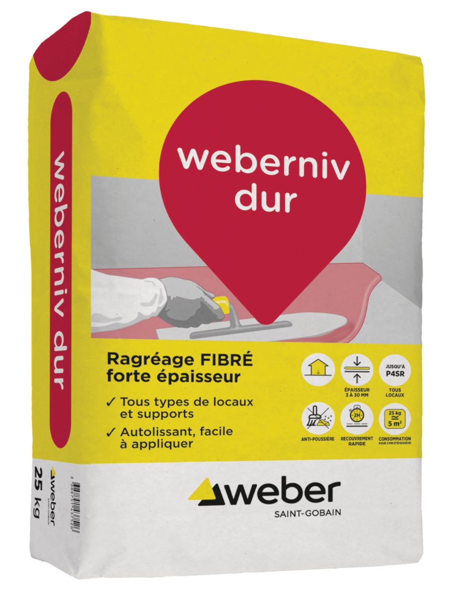 Enduit de ragréage fibré weberniv dur - gris - sac de 25 kg