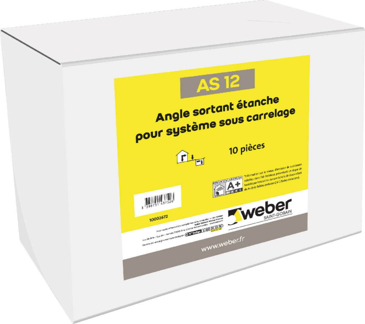 Angle sortant pour étanchéité sous carrelage AS12 - 120x120 mm - ép. 0,85 mm - boîte de 10 pcs