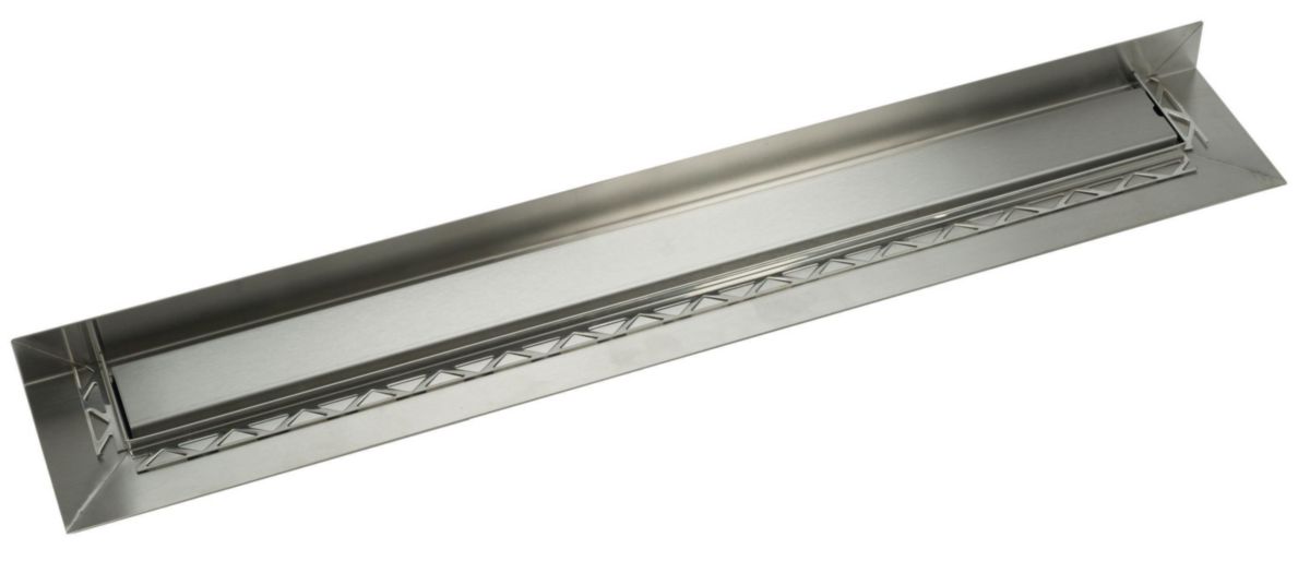 Caniveau douche à l'italienne Ekinox+ KBE080 avec platine d'étanchéité et relevé mur - inox satiné - grille décalée 13 mm - garde d'eau 30 mm - Dn 50 - L. 800 mm