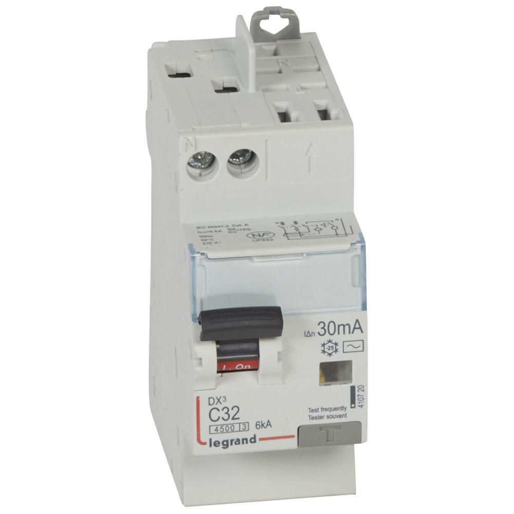 Disjoncteur différentiel DX³4500 6 kA - type AC 30 mA - vis/auto - U+N 230V~ - 32A courbe C - 2 modules