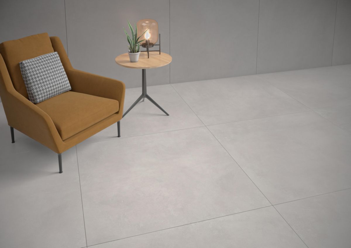 Carrelage sol intérieur Essence - grès cérame effet béton rectifié - gris clair naturel - 60x120 cm