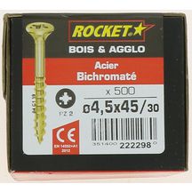 Vis Rocket tête fraisée pozi acier bichromaté 4,5x45/30-boite carton x500