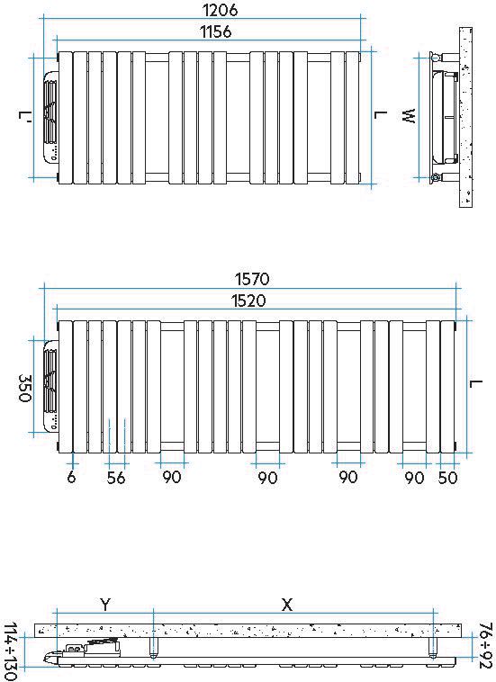 Sèche-serviette Alterna Concerto eau chaude soufflant 848w+1000w 1520/606 blanc mat