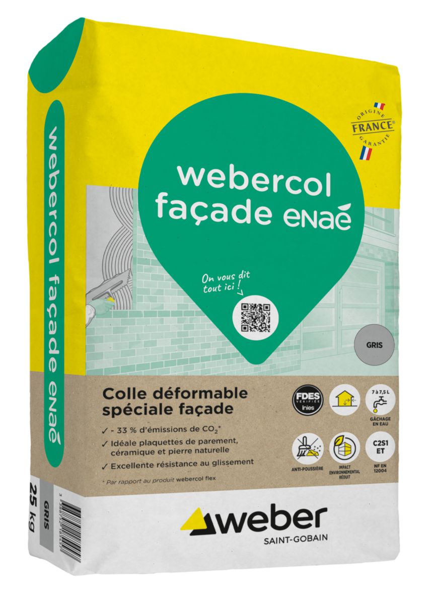 Mortier colle déformable Webercol façade - gris - sac de 25 kg