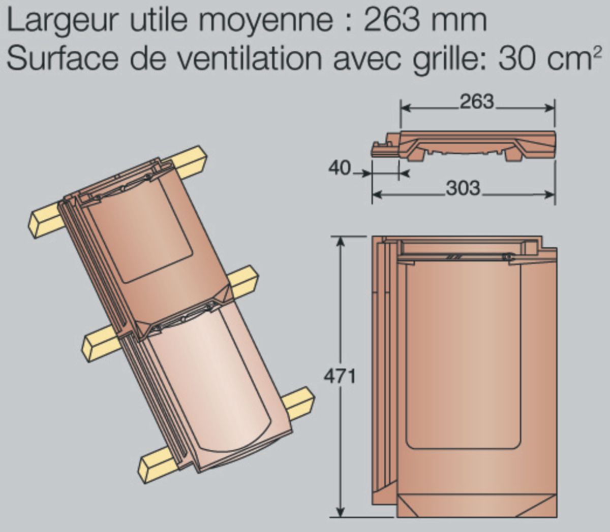 Tuile chatière 30cm² ardoisé pour Jura Nova KOR BJUN8640