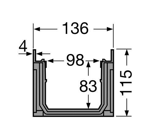 Caniveau haut Connecto avec feuillure CAN177 - Classe B125 - polypropylène gris - L. 1 m