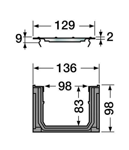 Caniveau 130 Connecto DRP178 + grille galva classe A15 - polypropylène noir - L. 1 m