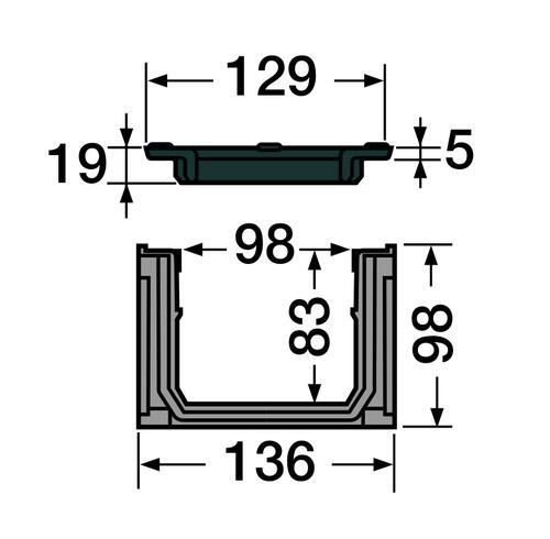 Caniveau 130 Connecto CAL10BF + 2 grilles fonte classe B125 - polypropylène noir - L. 1 m - H. 100 mm