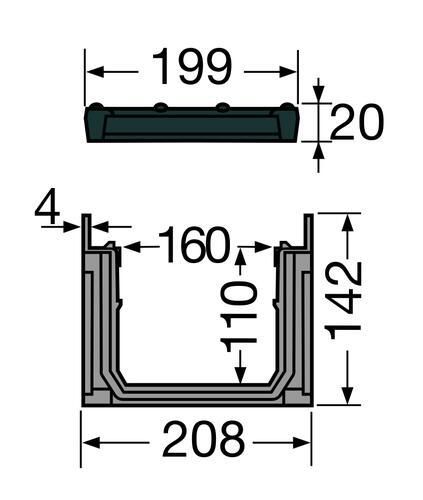 Caniveau 200 Connecto CAN15BF + 2 grilles classe B125 - polypropylène noir - L. 1 m