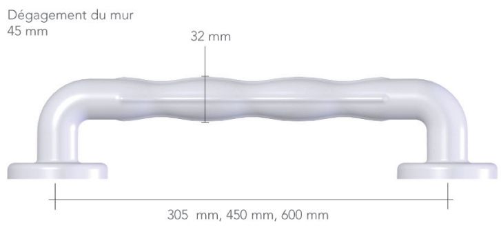 Barres d'appui à poignée ergonomique AKW INTERNATIONAL barres droites 305 mm blanc réf. 01600WH-LS