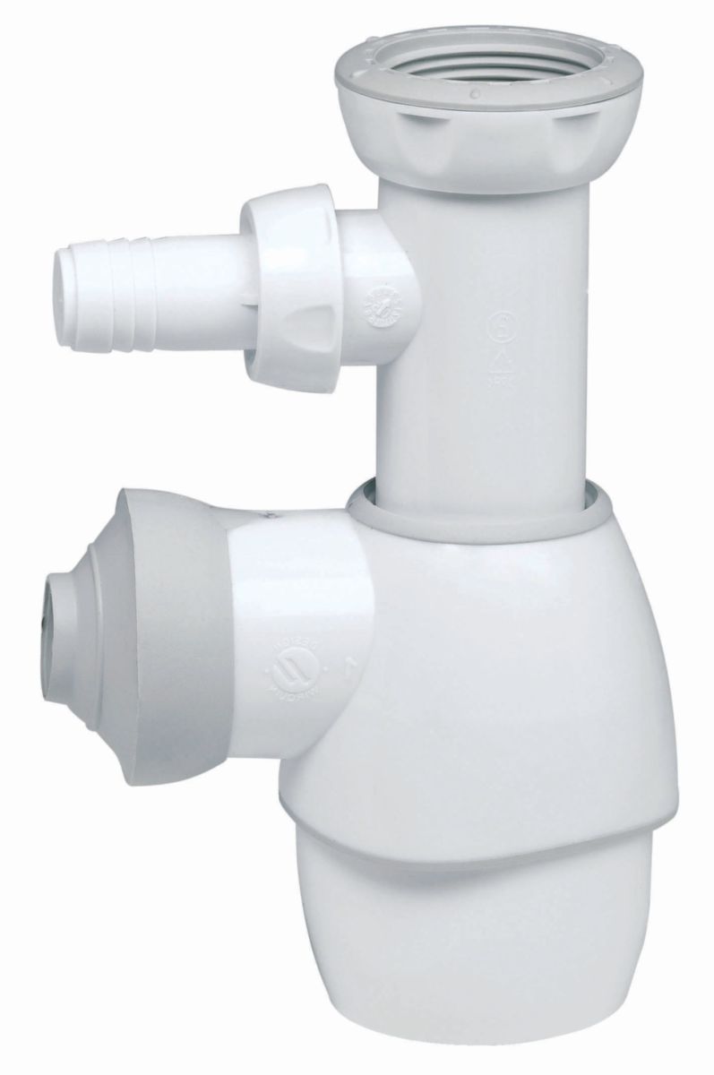 Siphon universel pour évier/lavabo + prise machine à laver - sortie multidiamètres 32-43 mm