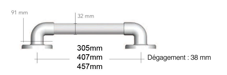 Barres d'appui hautement résistantes AKW INTERNATIONAL blanc 305 mm blanc réf. 01900WH-LS