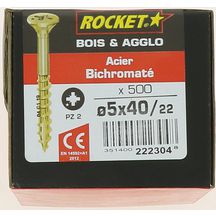 Vis Rocket tête fraisée pozi acier bichromaté 5x40/22-boite carton x500