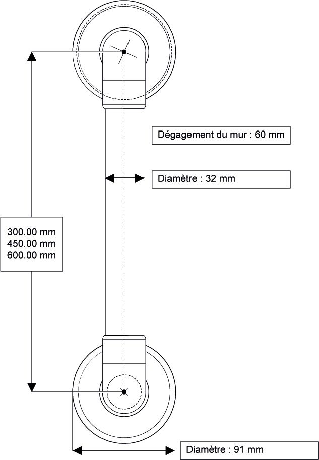 Barre d'appui lisse AKW INTERNATIONAL 450 mm réf. 11910WH-LS