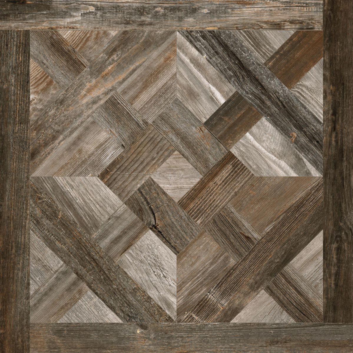 Carrelage imitation parquet Artwood - grès cérame rectifié - décor multibrown inlay - 60x60 cm - ép. 9,5 mm