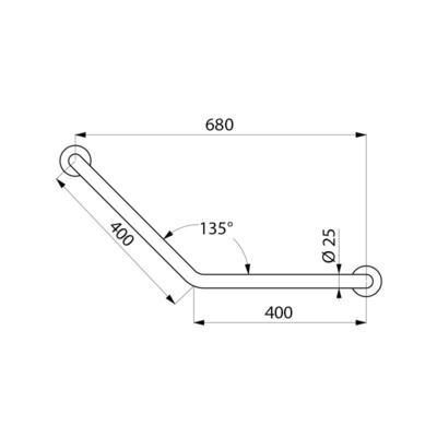 Barre de maintien 1coudée à 135° D 25 400 x 400 mm, fixation invisible par platine inox D 73, inox 304 bactériostatique poli brillant réf. 5086P2