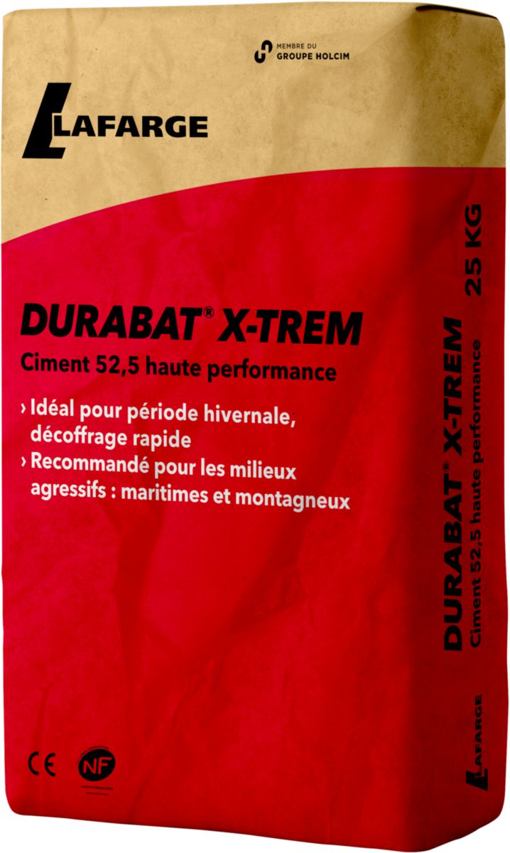 Ciment haute résistance Durabat X-Trem CEM I 52,5 N SR5 CE PM-CP2 HTS - usine Le Teil - sac de 25 kg