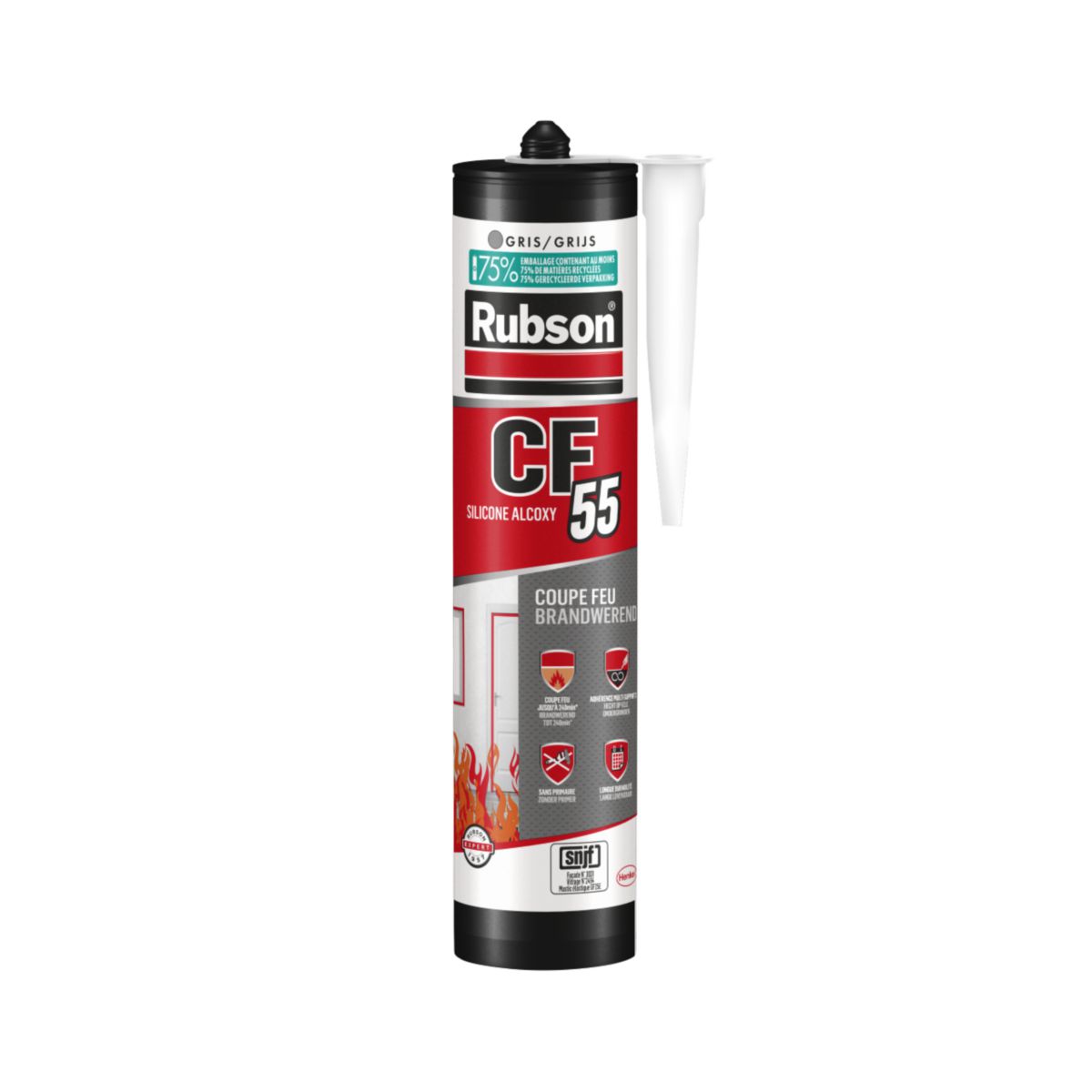 Mastic d'étanchéité coupe-feu pour joint de construction Rubson CF55 - gris - cartouche de 300 ml