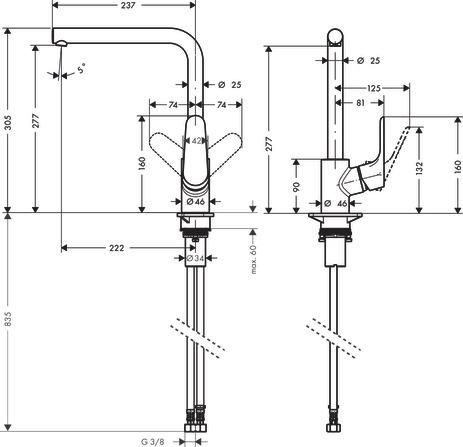 Mitigeur de cuisine Focus L bec design réf. 31817000